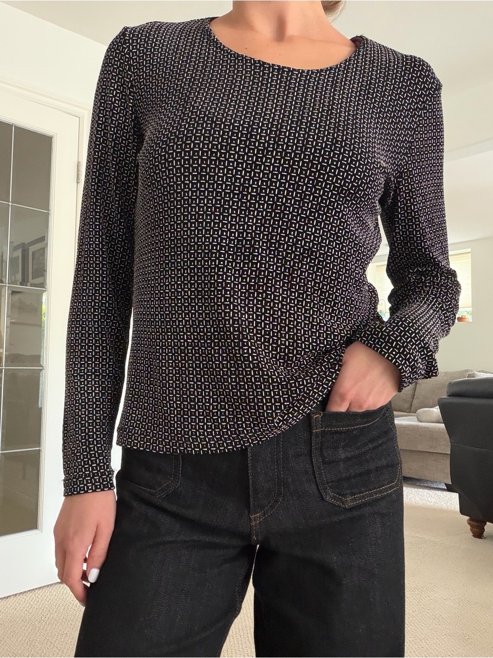 Black Geometric Sparkly Long-Sleeve Shirt